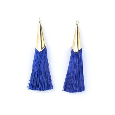 52mm Royal Blue Tassel with Shiny Gold Cap (1 Pair)