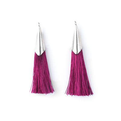 52mm Purple Tassel with Shiny Silver Cap (1 Pair)
