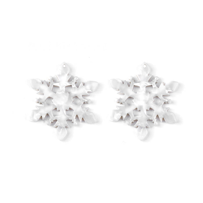 35mm Pearl Acetate Cutout Snowflake Pendant (1 Pair)