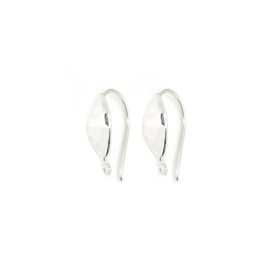 Sterling Silver Hammered Almond Shape Ear Wire with Loop by Nina Designs (1 Pair)