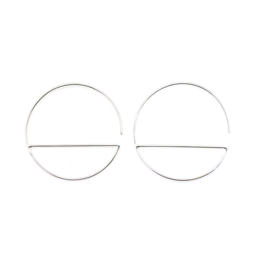 Sterling Silver Wire Horizon Line Hoop Earrings by Nina Designs (1 Pair)