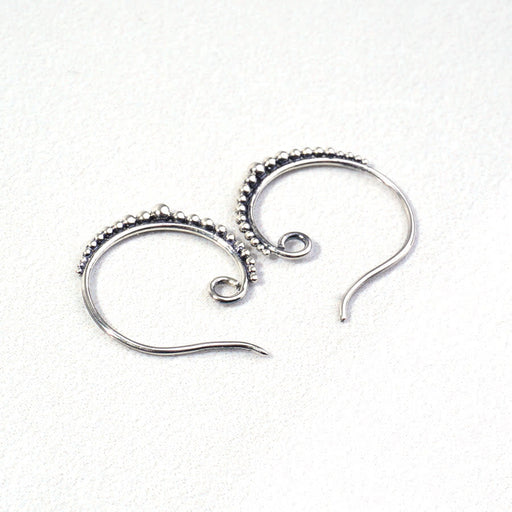 20mm Sterling Silver Small Hoop Earring Hook with Granulation by Nina Designs (1 Pair)