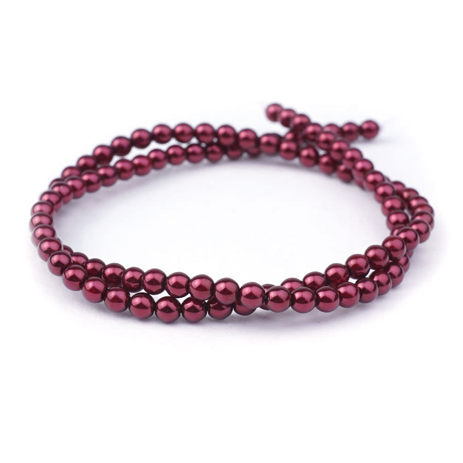 4mm Burgundy Pearl Coated Czech Glass Pearls Strand