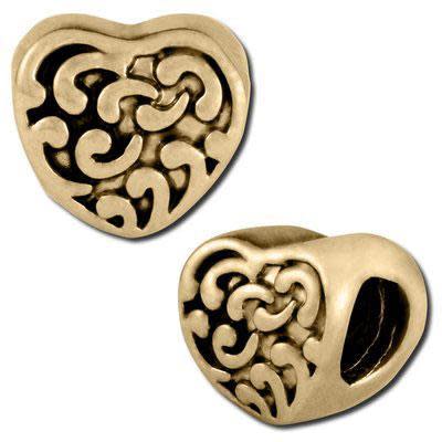 10mm Antique Gold Textured Heart Large Hole Bead (2 Pieces)