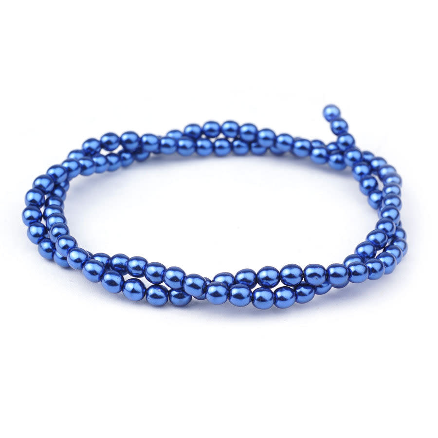 4mm Royal Blue Pearl Coated Czech Glass Pearls Strand