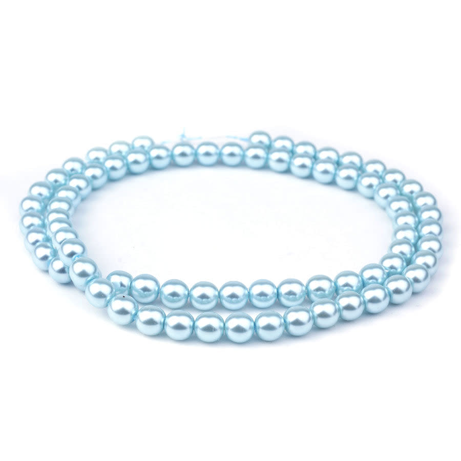 8mm Baby Blue Pearl Coated Czech Glass Pearls Strand