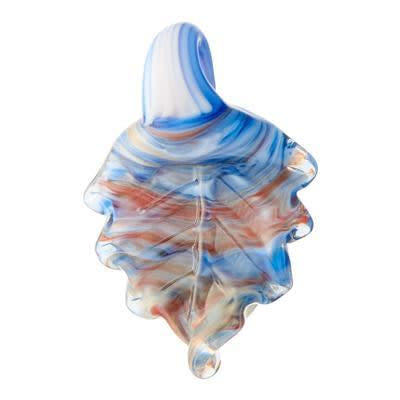 34mm Blue and Red Leaf Glass Beads (1 Pair)