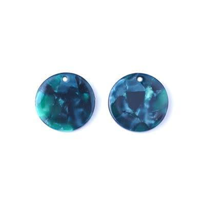 18mm Green with Black Acetate Coin Charm (1 Pair)