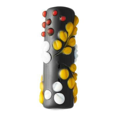 36mm Black with White and Yellow Flowers Tube Lampwork Beads