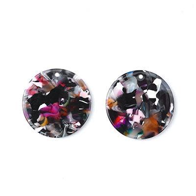 24mm Multi Color Acetate Coin Charm (1 Pair)