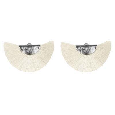 27x47mm Ivory Flat Half Circle Fan Tassel with Silver (1 Pair)