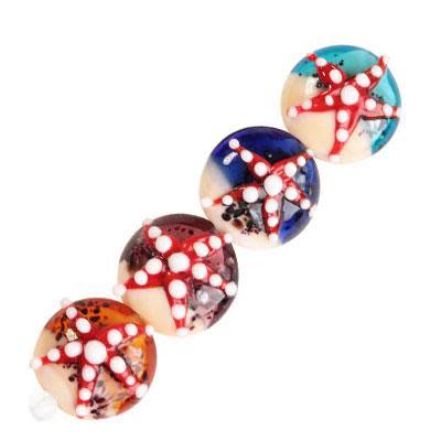 16mm Red Starfish Under the Sea Lampwork Disc Beads