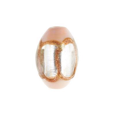 16mm Pink with Silver Lined Foil Glass Oval Beads (5 Pieces)