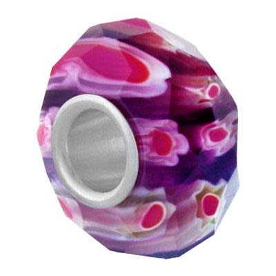 13mm Black with Red Millefiori Faceted Glass - Large Hole Bead (2 Pieces)