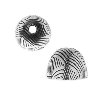 7mm Silver Plated Bali Style Zig Zag Etched End Caps (10 Pieces)