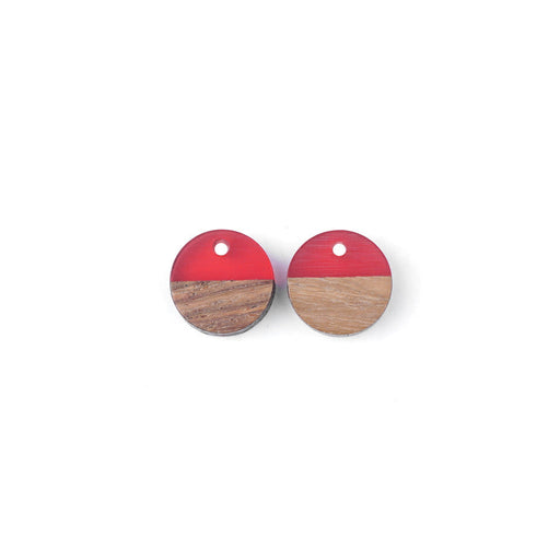 15mm Wood & Pink Berry Resin Disc Focal Piece Pendant Charm (1 Pair)