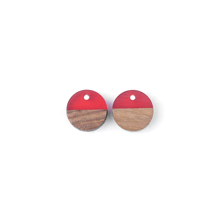15mm Wood & Pink Berry Resin Disc Focal Piece Pendant Charm (1 Pair)