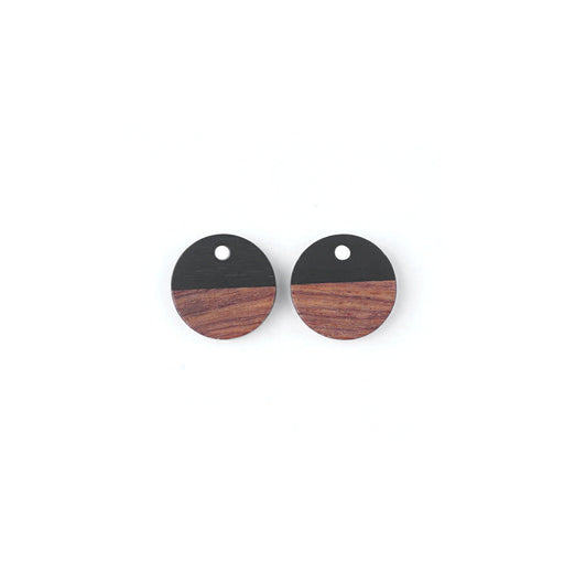 15mm Wood & Jet Resin Disc Focal Piece Pendant Charm (1 Pair)