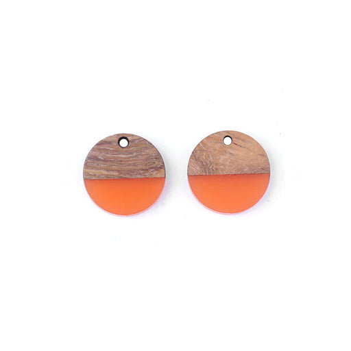 20mm Wood & Coral Resin Disc Focal Piece Pendant Charm (2 Pieces)