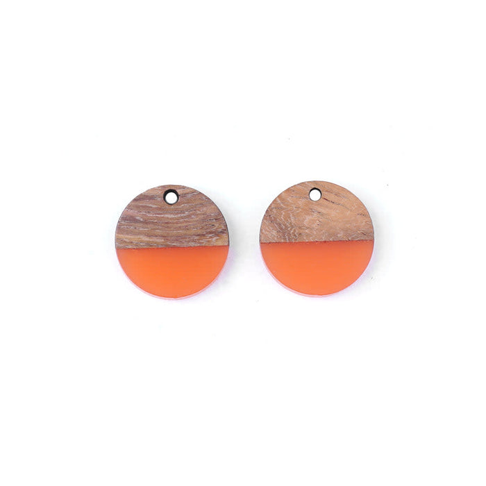 20mm Wood & Coral Resin Disc Focal Piece Pendant Charm (2 Pieces)
