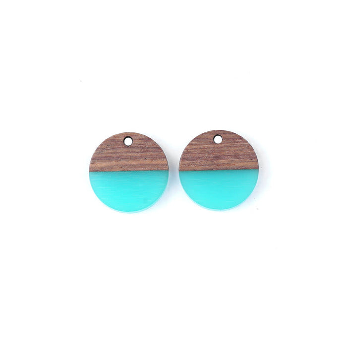 20mm Wood & Turquoise Resin Disc Focal Piece Pendant Charm (2 Pieces)