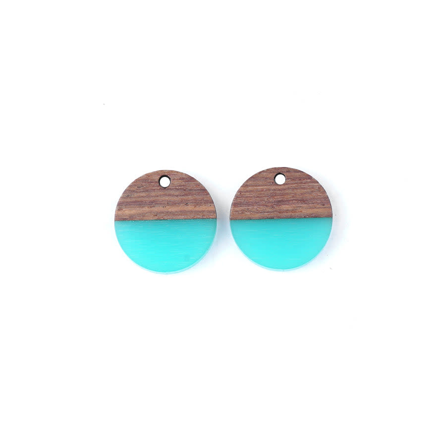 20mm Wood & Turquoise Resin Disc Focal Piece Pendant Charm (2 Pieces)