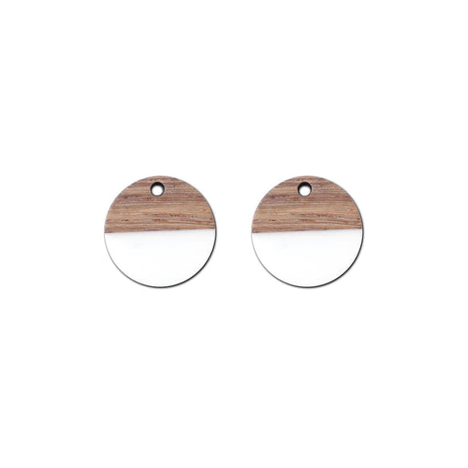 20mm Wood & White Resin Disc Focal Piece Pendant Charm (2 Pieces)
