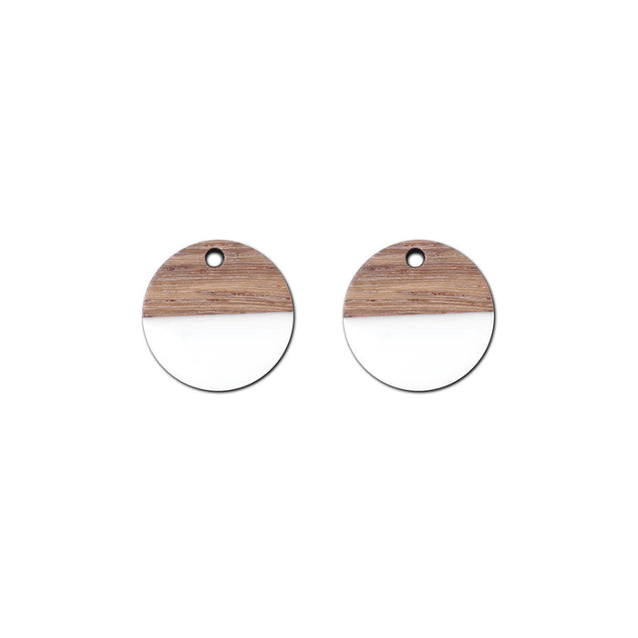 20mm Wood & White Resin Disc Focal Piece Pendant Charm (2 Pieces)