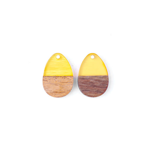 17x25mm Wood & Lemon Yellow Resin Solid Drop Focal Pieces (1 Pair)