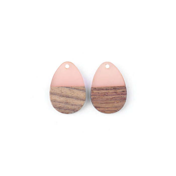 17x25mm Wood & Pale Pink Resin Solid Drop Focal Pieces (1 Pair)