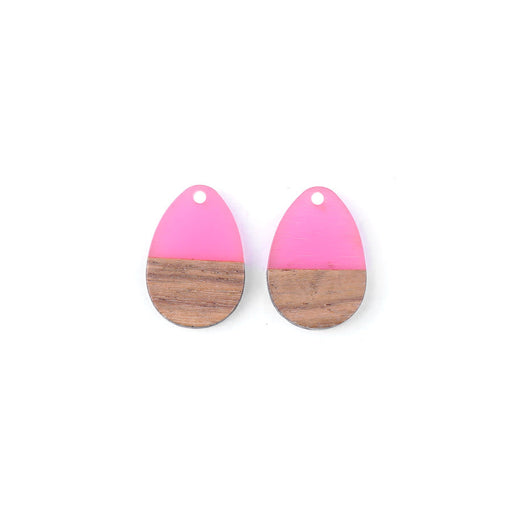 17x25mm Wood & Frosted Pink Resin Solid Drop Focal Pieces (1 Pair)
