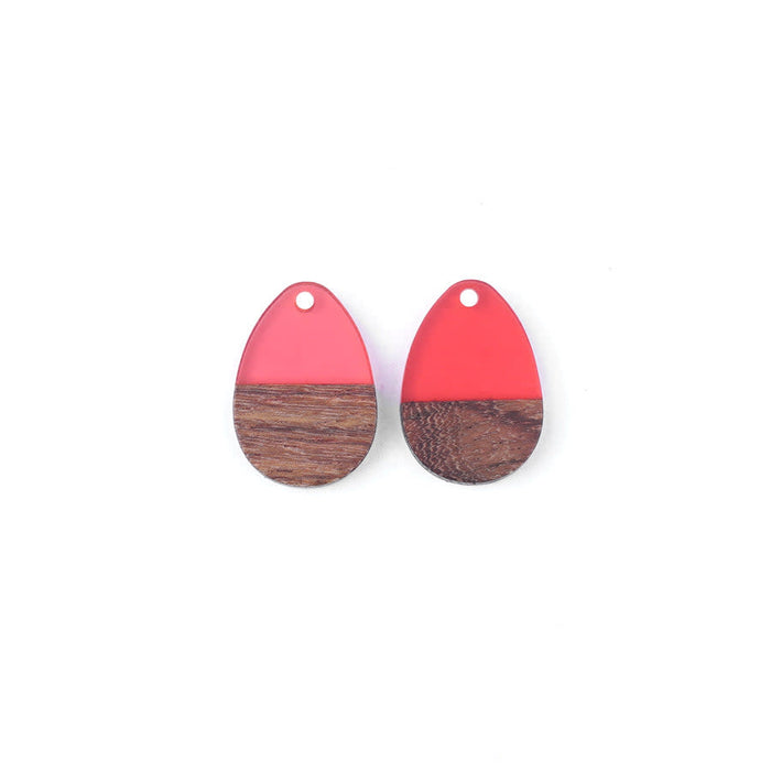 17x25mm Wood & Pink Berry Resin Solid Drop Focal Pieces (1 Pair)