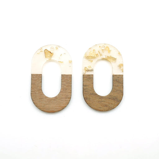 22x38mm Wood & Clear Resin with Gold Foil Squared Oval Focal Pieces (1 Pair)