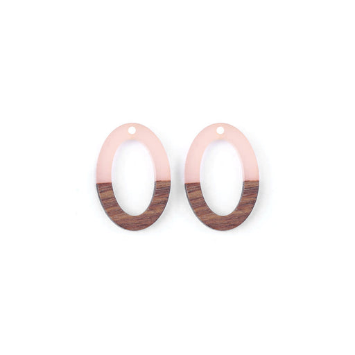 20x30mm Wood & Pale Pink Resin Oval Focal Pieces (1 Pair)