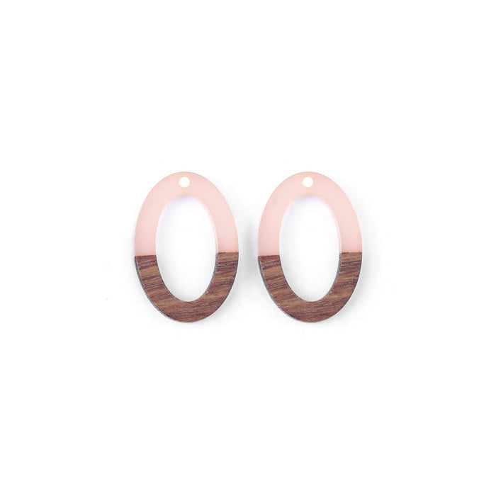 20x30mm Wood & Pale Pink Resin Oval Focal Pieces (1 Pair)