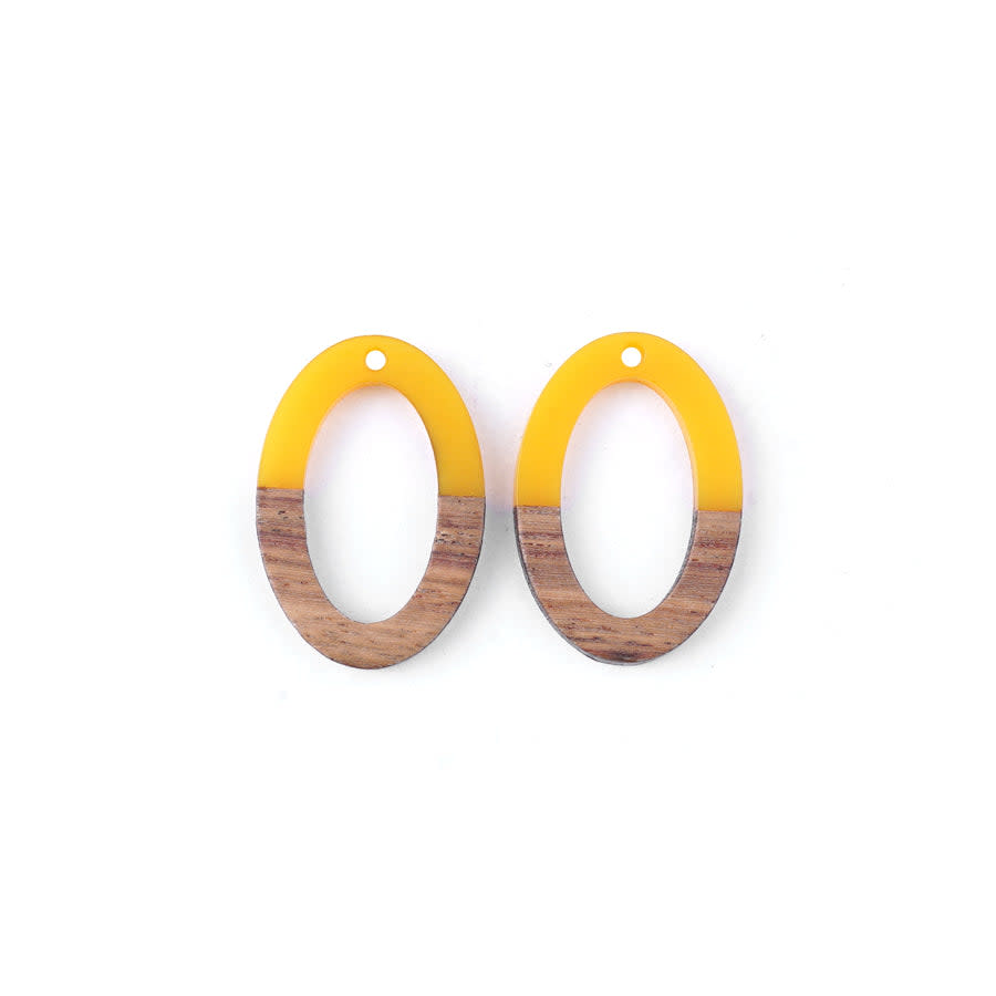 20x30mm Wood & Sunshine Yellow Resin Oval Focal Pieces (1 Pair)