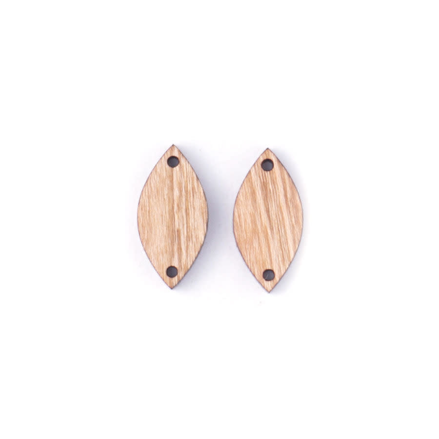 19x10mm Pointed Oval Cherry Wood Connector (1 Pair)