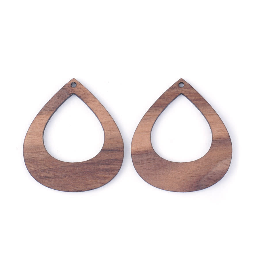 55x49mm Pear Shape with Cut Out Walnut Wood Component Set (1 Pair)