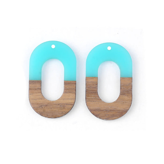 22x38mm Wood & Sea Blue Resin Squared Oval Focal Pieces (1 Pair)