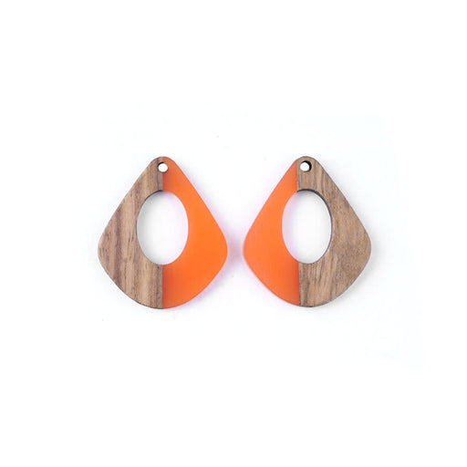 28x32mm Wood & Coral Resin Pear Shaped with Cut Out Focal Pieces (1 Pair)