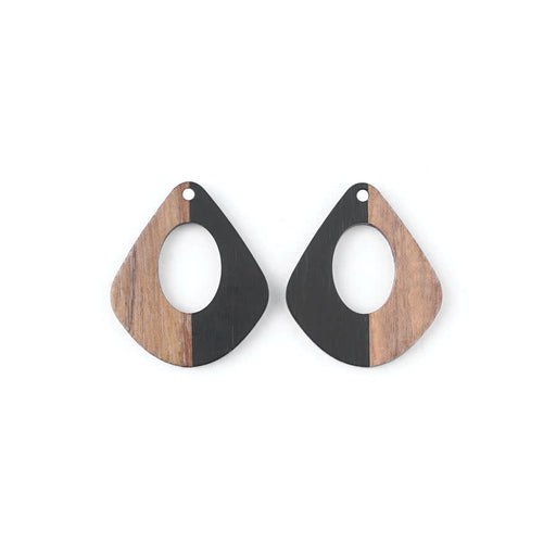 28x32mm Wood & Jet Resin Pear Shaped with Cut Out Focal Pieces (1 Pair)