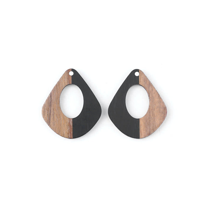 28x32mm Wood & Jet Resin Pear Shaped with Cut Out Focal Pieces (1 Pair)