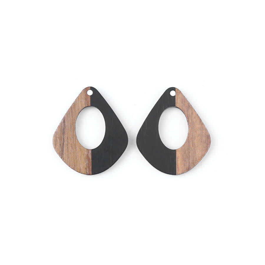 28x32mm Wood & Jet Resin Pear Shaped with Cut Out Focal Pieces (1 Pair)