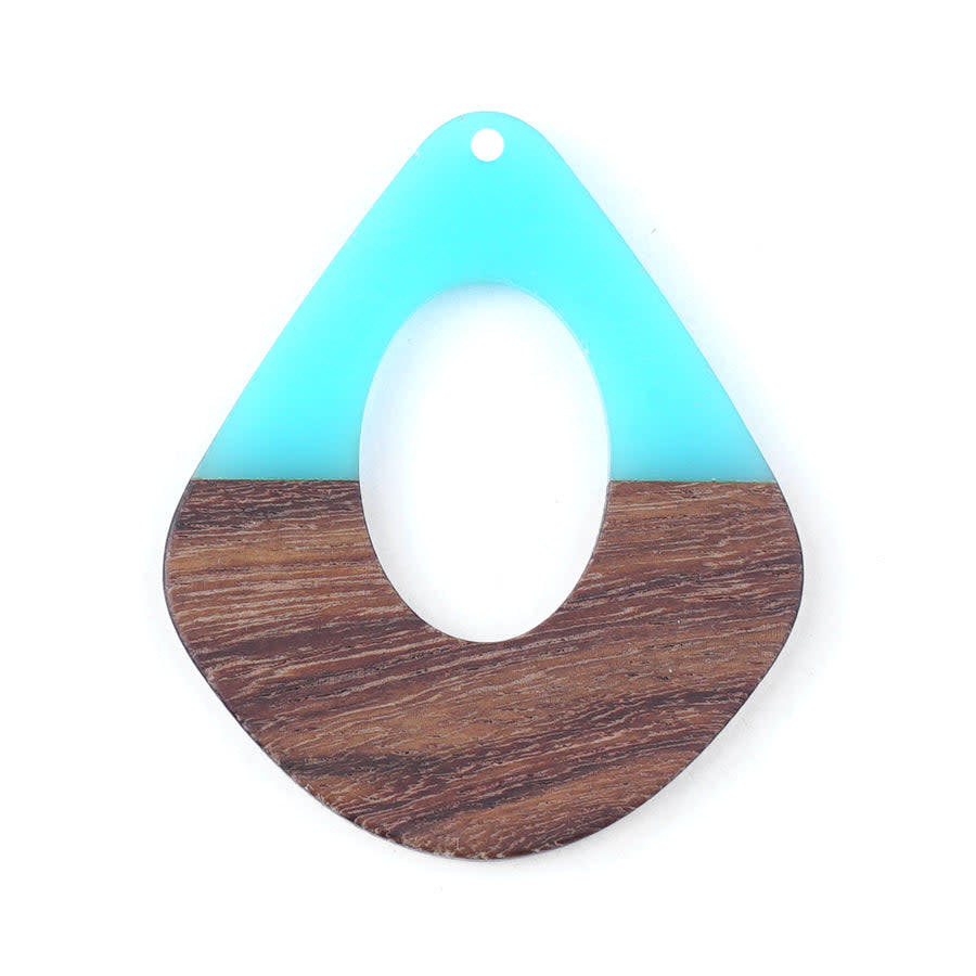 42x48mm Wood & Sea Blue Resin Pear Shaped with Cut Out Focal Piece Pendant