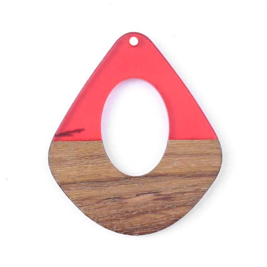 42x48mm Wood & Pink Berry Resin Pear Shaped with Cut Out Focal Piece Pendant