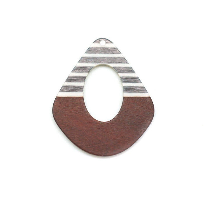 42x48mm Wood & Black and White Striped Resin Pear Shaped with Cut Out Focal Piece Pendant