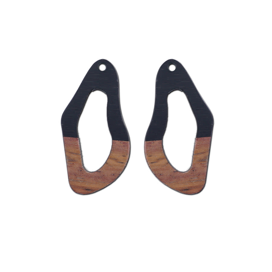 20x38mm Wood & Jet Resin Free Form Shaped with Cut Out Focal Piece Pendant - 2 Pack