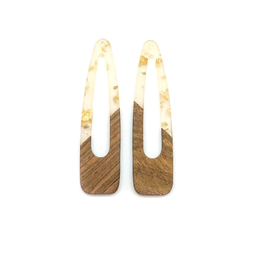 17x66mm Wood & Clear Resin with Gold Foil Raindrop with Cutout Focal Piece Pendant (1 Pair)