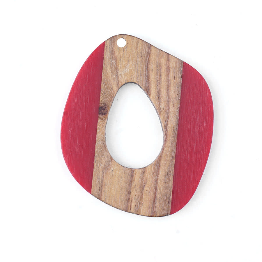 40x47mm Wood & Deep Red Resin Free Form Shaped with Cut Out Focal Piece Pendant