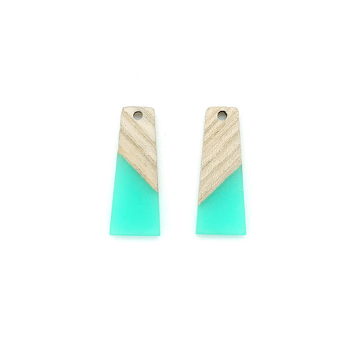 12x30mm Wood & Sea Blue Resin Rectangle Focal Piece Pendant Charm (2 Pieces)